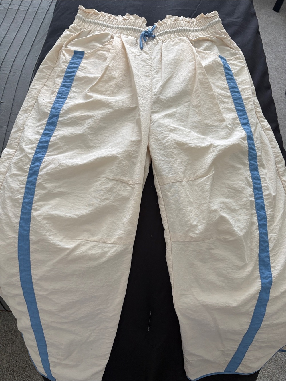 Ladies Cream Joggers with Light Blue Side Stripe